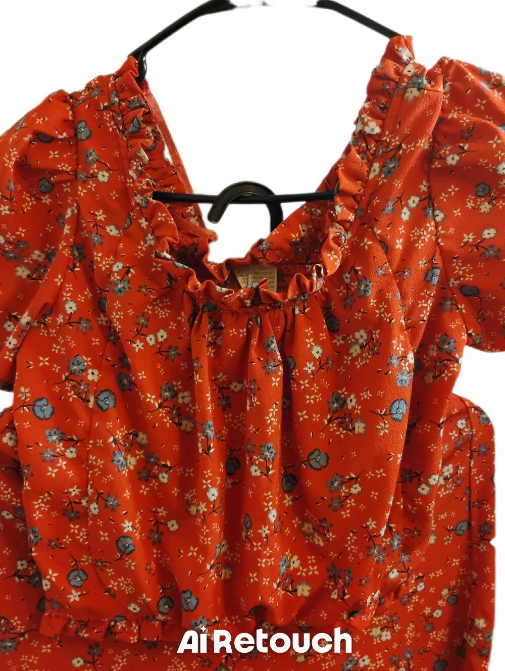 Japna 2pc Orange Floral Ruffle-Neck Blouse S
